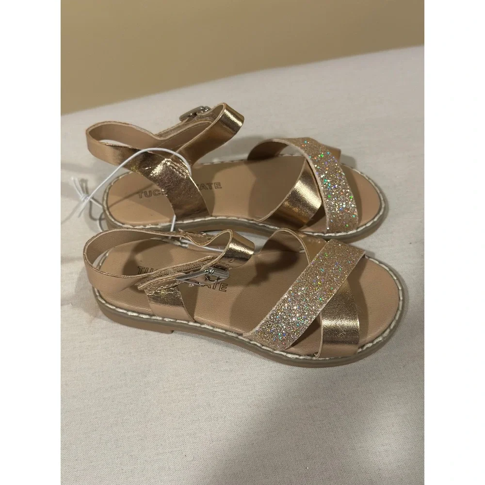 Tucker + Tate Toddler Girls Rose Gold Glitter Faux Leather Sandals Size 7D NEW